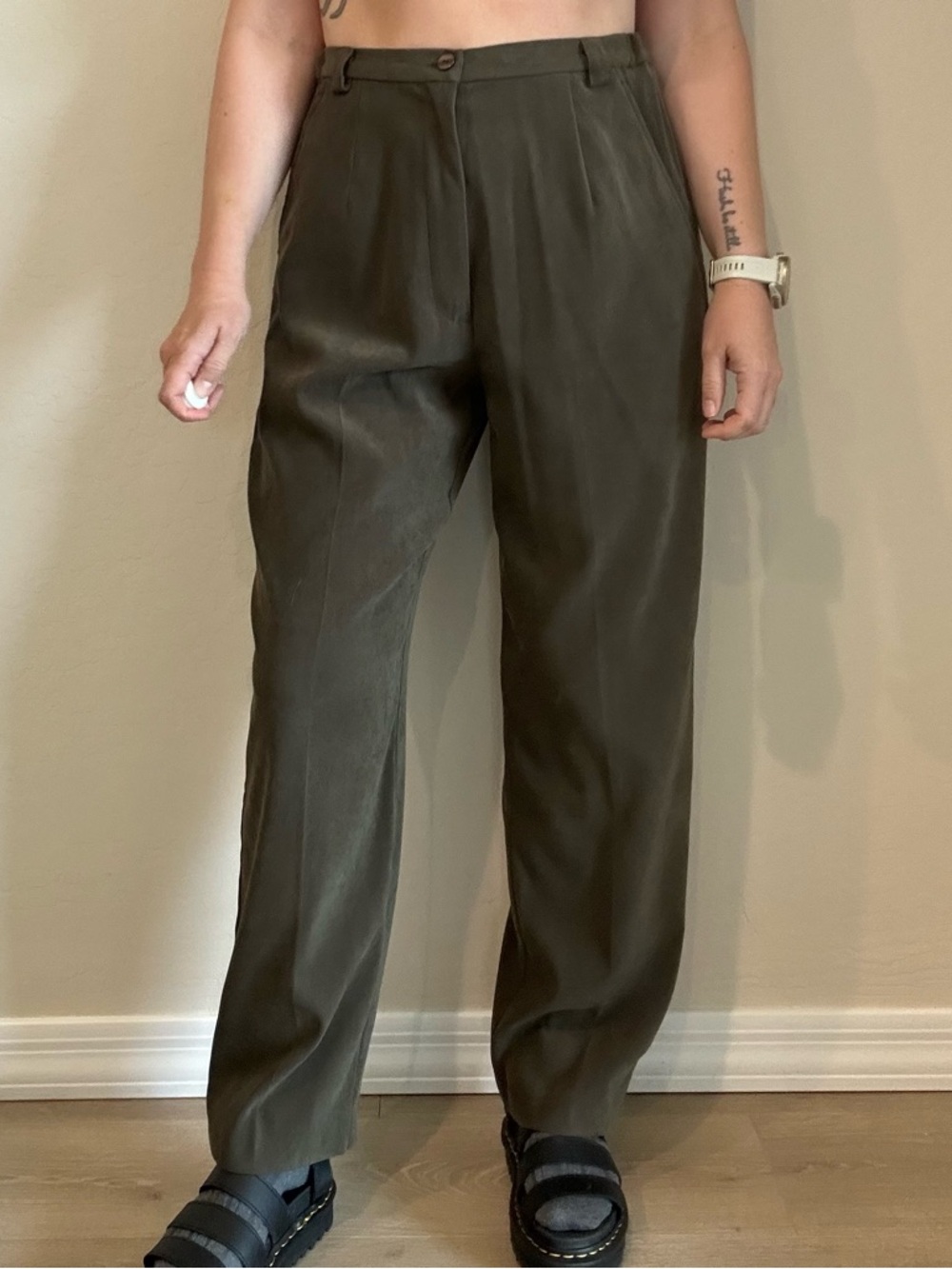 High-Waist Vintage Olive Green Trousers Coldwater Creek Petite